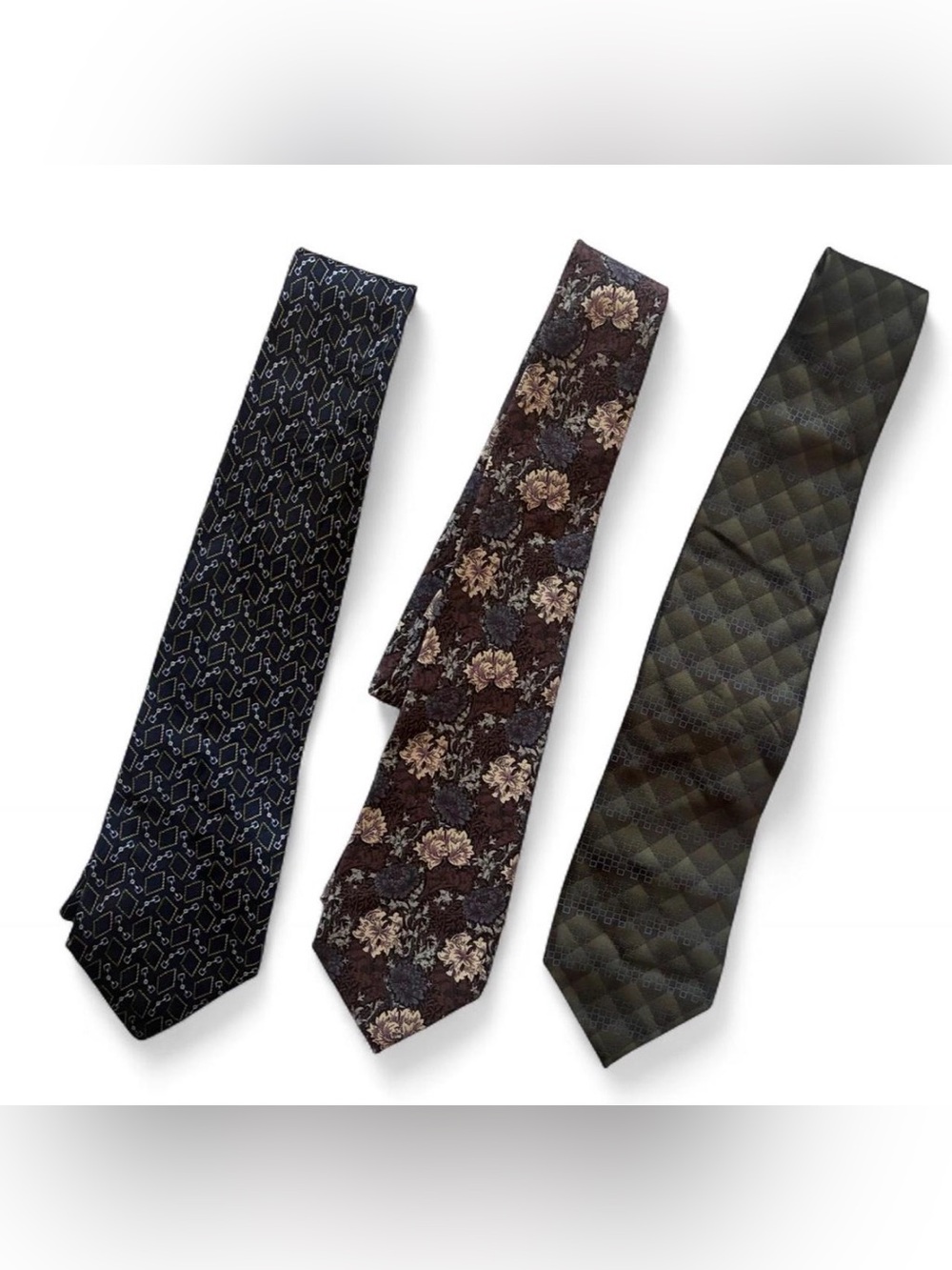 Men's Brown Floral Tie Vintage Bundle - Classic Patterned Necktie